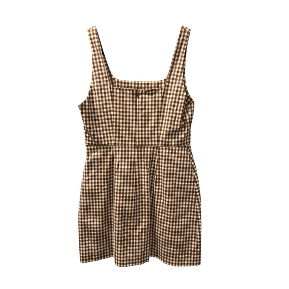 Favorite Daughter Anthropologie The Break Up Mini Dress Size 10 Gingham Brown - Picture 7 of 9